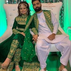 Green Afghan Tribal Dress # 476