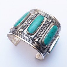  Silver Plated Cuff bracelet with green stones # 561