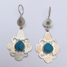Turkman tribal Turquoise Drop Earrings # 923