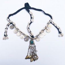 Kuchi tribal headpiece shell bead & coins-326
