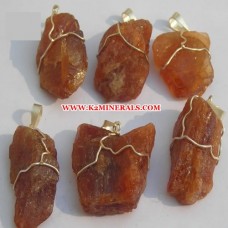 hessonite stone wire pendants-442