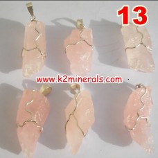 rose quartz stone wire pendants-447