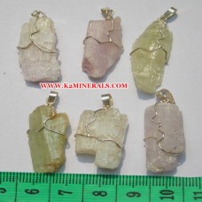 kunzit stone wire pendants-449