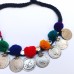 AfghanI coin tribal necklace with cotton balls-965