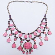 Pink kuchi tribal vintage Stone Necklace-598