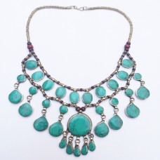 Bohemian tribal kuchi Aqua green stone Necklace-370