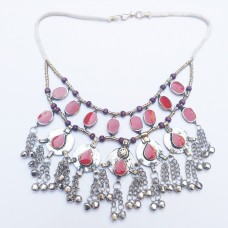 Gypsy red Kuchi tribal necklace-284