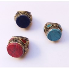 Afghani brass look golden plated Ring with red stones # 181