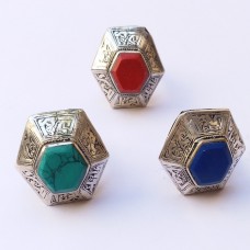Afghan Tribal Hexagon Multicolor stone ring # 368 Afghan Tribal Hexagon Multicolor stone ring # 368