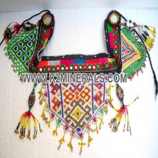 Tribal Beaded 3 Patch Mirror Vintage Belt # 69