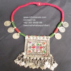 vintage jasper tribal coin necklace-686